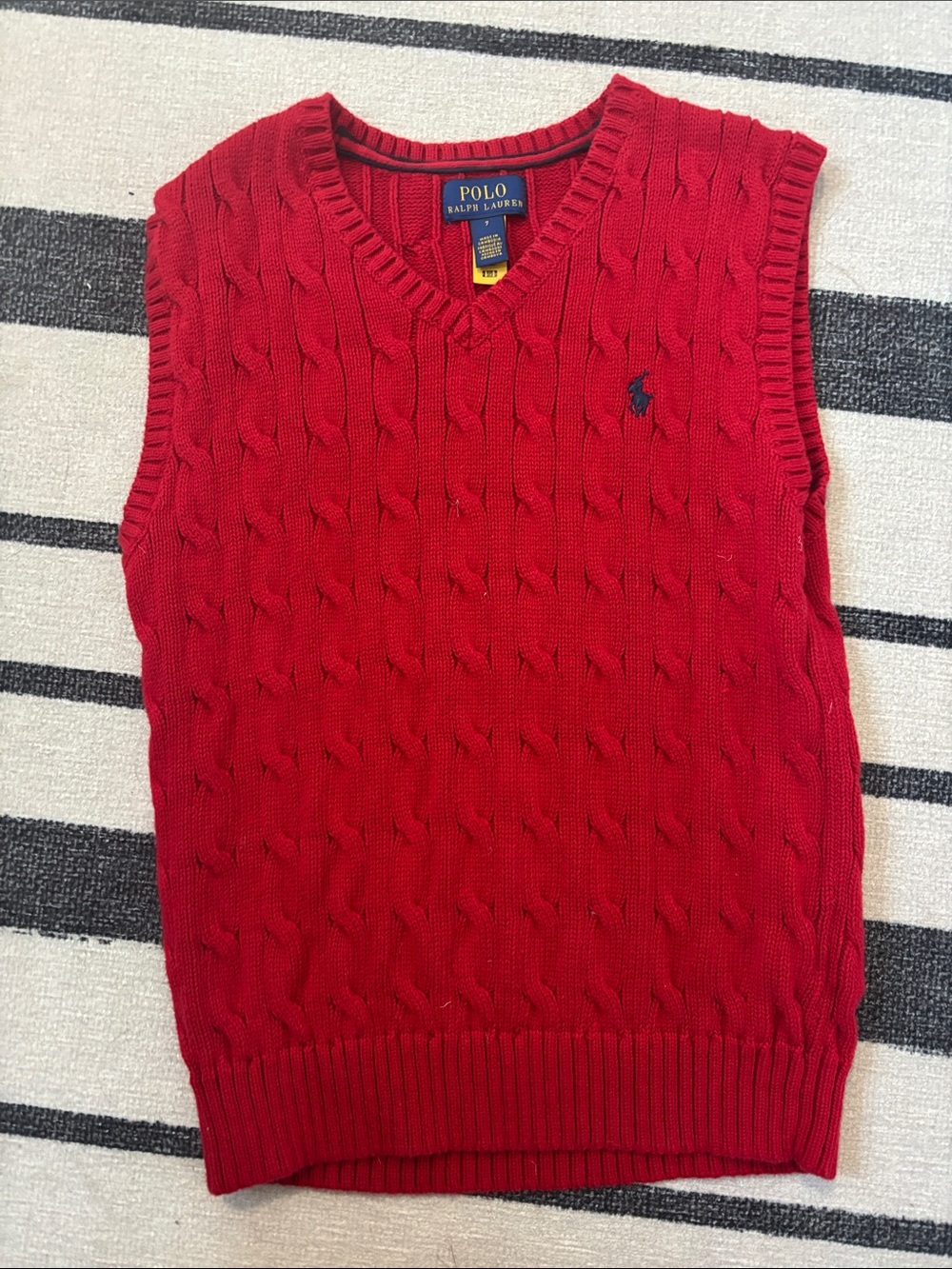 Polo by Ralph Lauren Red Cable-Knit V-Neck Sweater Vest